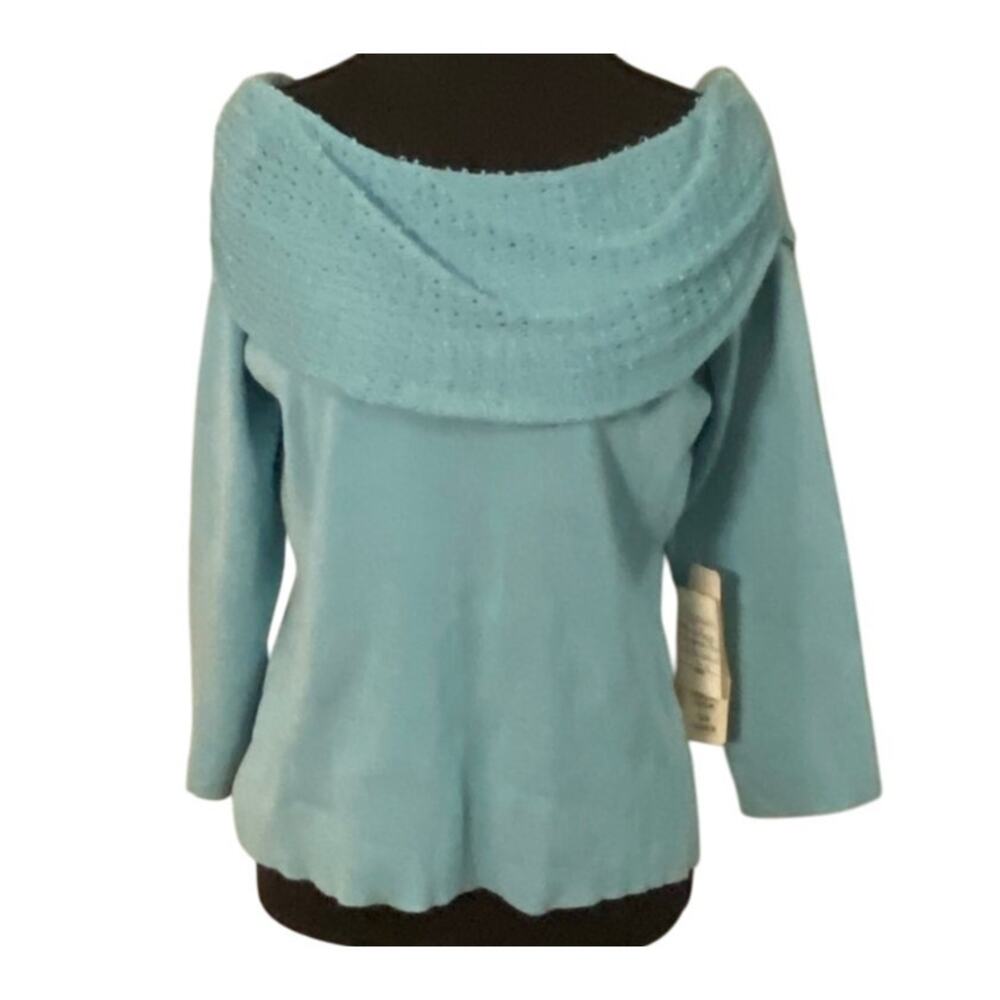 NWT Sharon Young Blue Off Shoulder Beaded Sweater Med Silk‎ Blend Elegant Top